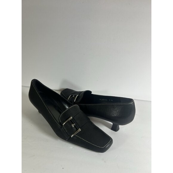 VTG Y2K Stuart Weitzman Black Leather Square Toe Kitten Heels Pumps - Picture 2 of 7